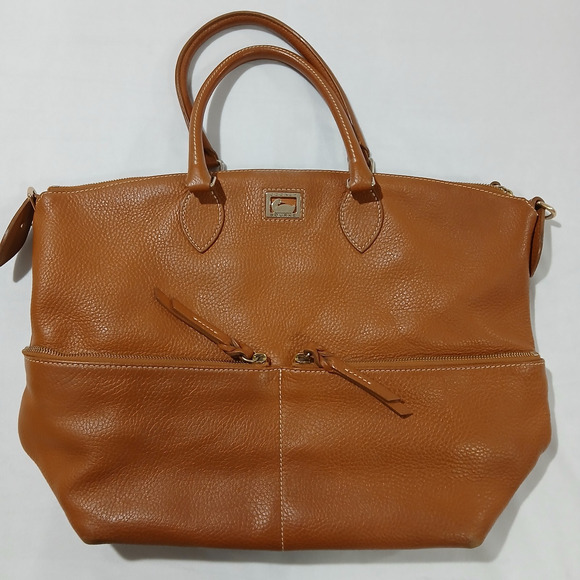 Dooney & Bourke Dillen Double Pocket Satchel Handbag Tan Pebbled Leather - Picture 1 of 14